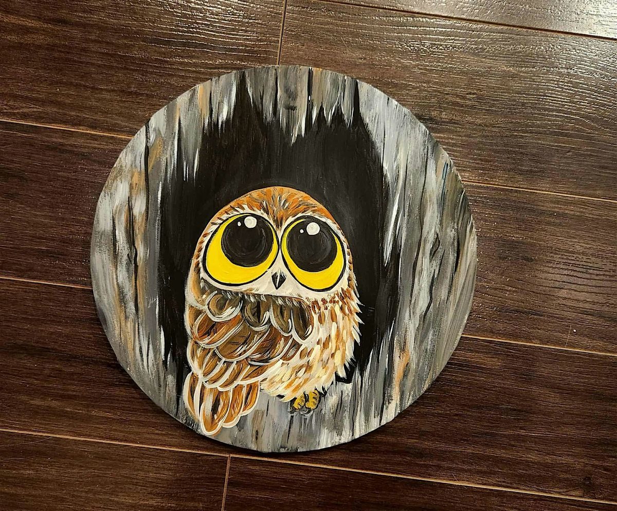 Paint this adorable Owl "Peek_a_WHOO" on a ROUND CANVAS, 24 September | Event in Surrey | AllEvents