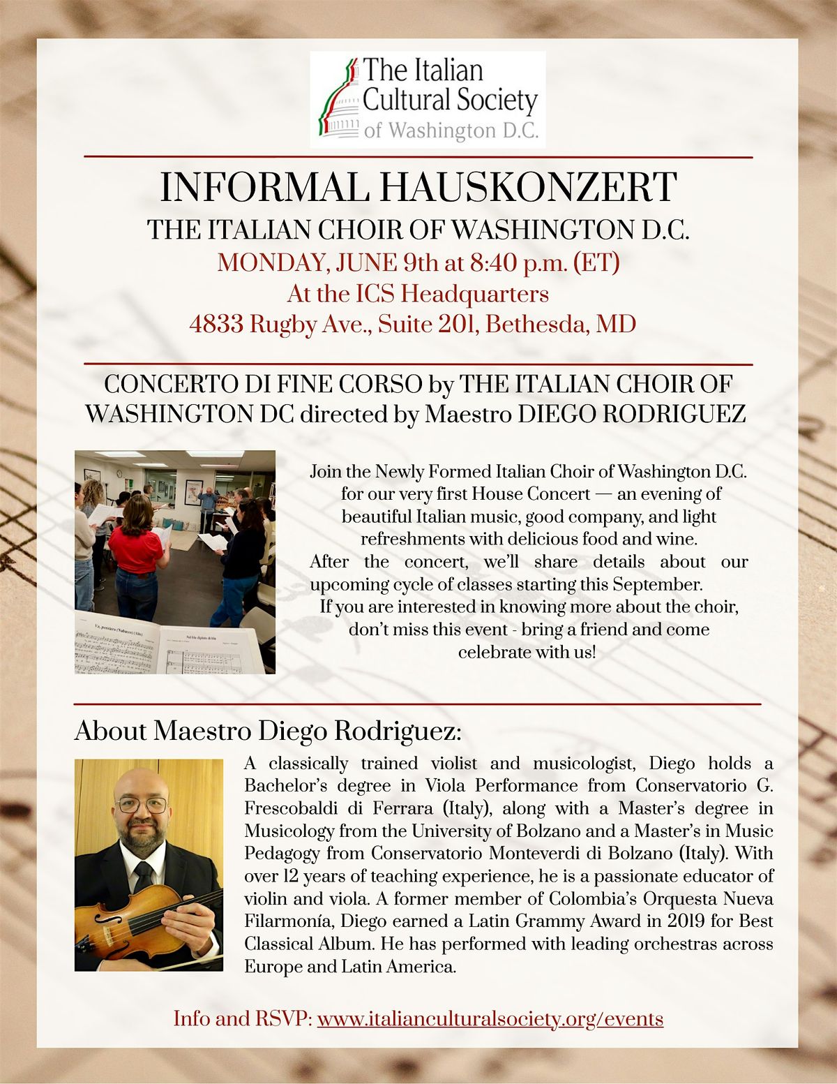 INFORMAL HAUSKONZERT – THE ITALIAN CHOIR OF WASHINGTON D.C., 9 June | Event in Bethesda | AllEvents