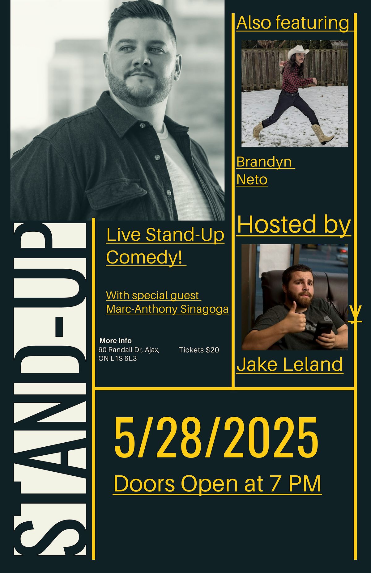 Ajax! Live stand-up comedy with Marc Anthony, Jake Leland & Brandyn Neto., 28 May | Event in Ajax | AllEvents