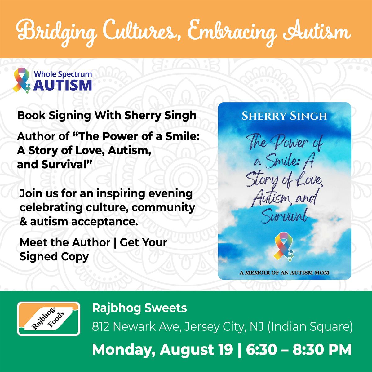 Love, Autism & Survival: Sherry Singh’s Book Signing, 19 August | Event in Jersey City | AllEvents