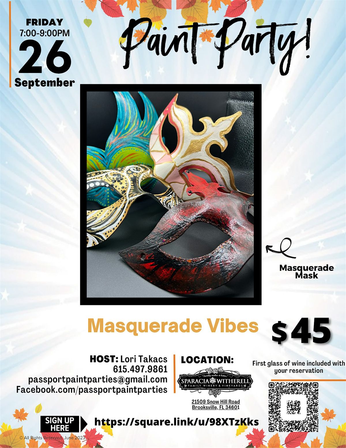 9.26.25 Masquerade Vibes Paint and Sip at Sparacia-Witherell Winery, 26 September | Event in Brooksville | AllEvents
