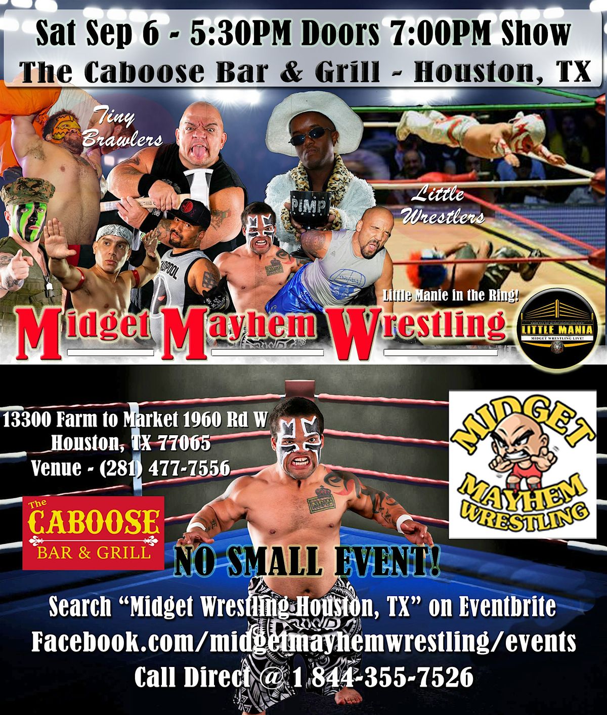 Midget Mayhem Wrestling Rips Through the Ring! Houston TX 18+, 6 September | Event in Houston | AllEvents