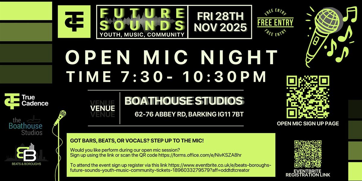 Open Mic Night at Boathouse Studios x True Cadence | Event in Barking | AllEvents