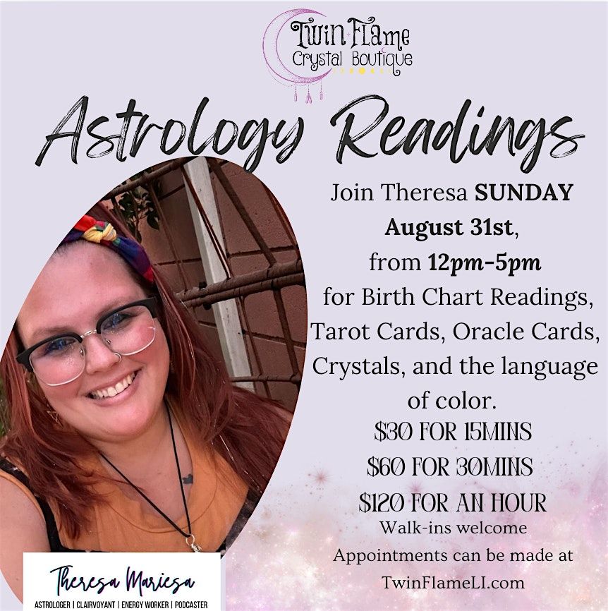 Astrology Readings with Theresa Mariesa, 31 August | Event in Bethpage | AllEvents