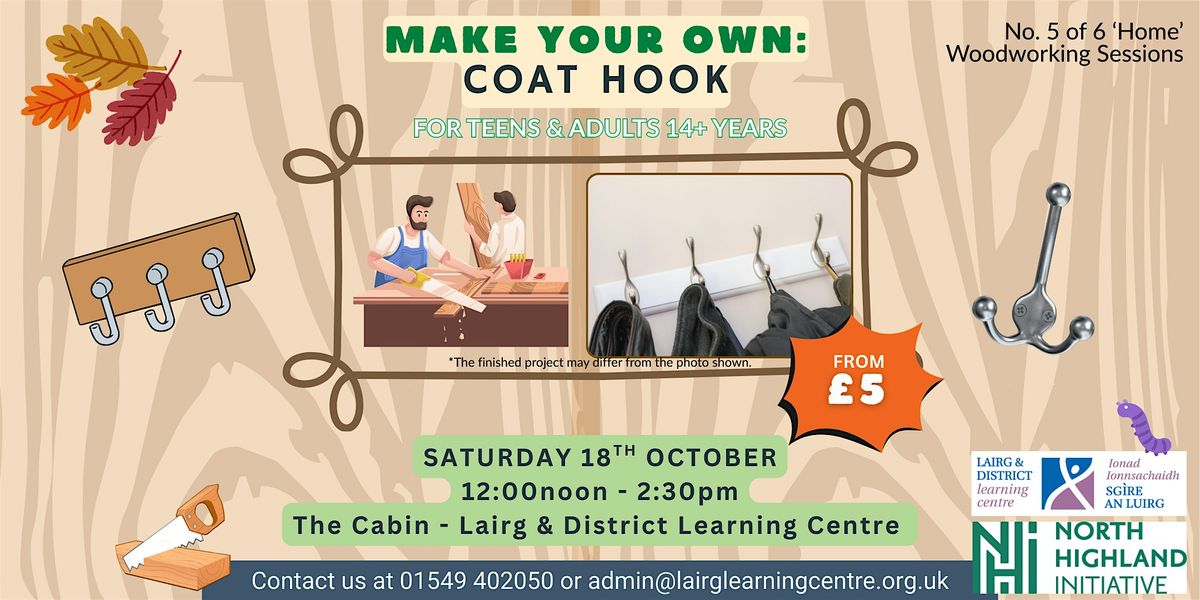 WOODWORKING: Home - Coat Hook, 18 October | Event in Lairg | AllEvents