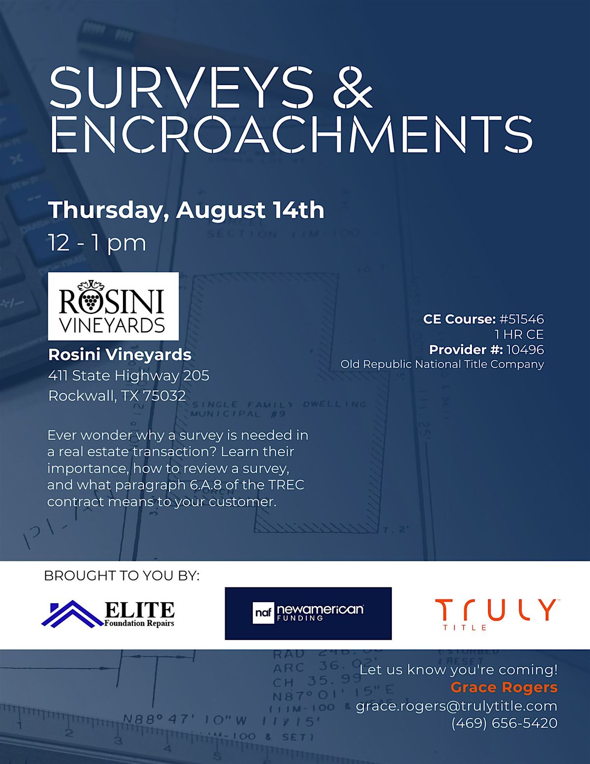 Surveys and Encroachments (1 Hour CE) at Rosini Vineyards, 14 August | Event in Rockwall | AllEvents