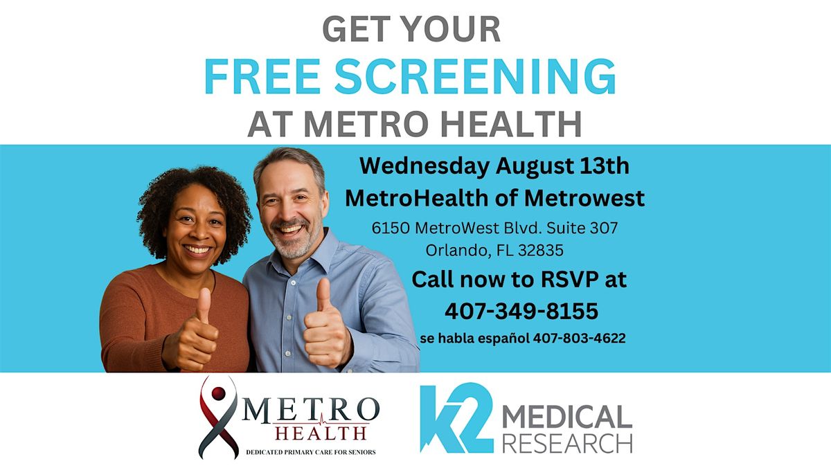 Free Memory Screenings for Seniors at Metro Health of MetroWest, 13 August | Event in Orlando | AllEvents