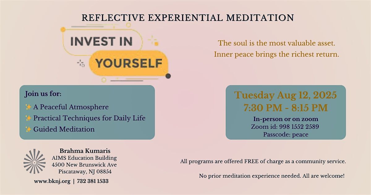 Experiential Meditation - Invest in Yourself, 12 August | Event in Piscataway | AllEvents