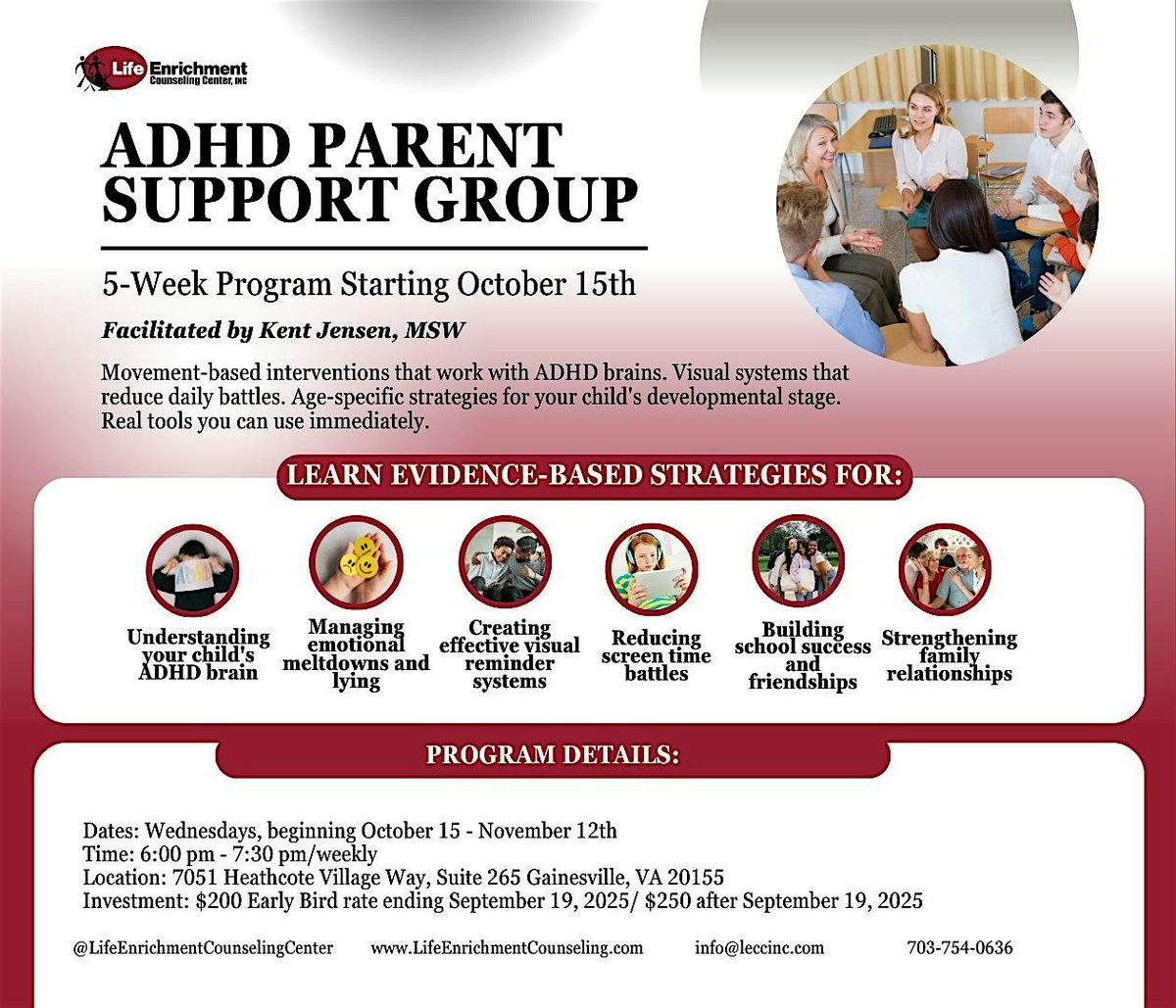 ADHD Parent Support Group - 5-Week Program with Kent Jensen, MSW, 15 October | Event in Gainesville | AllEvents