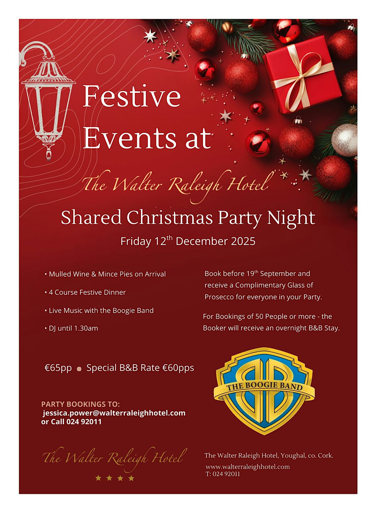Shared Christmas Party Night at the Walter Raleigh Hotel, 12 December | Event in Youghal | AllEvents