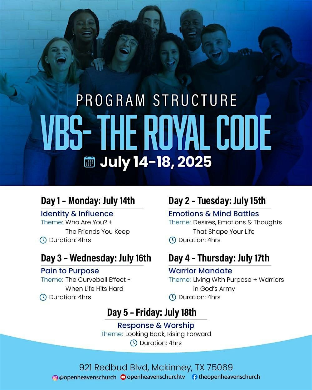 Open Heaven's Church -VBS-THE ROYAL CODE, 14 July | Event in McKinney | AllEvents