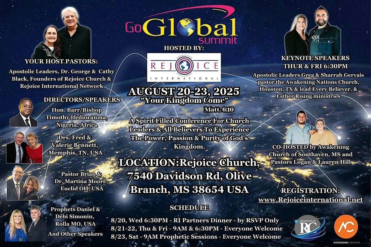 Rejoice International's 15th Annual GO GLOBAL SUMMIT, Aug 20-23, 20 August | Event in Olive Branch | AllEvents