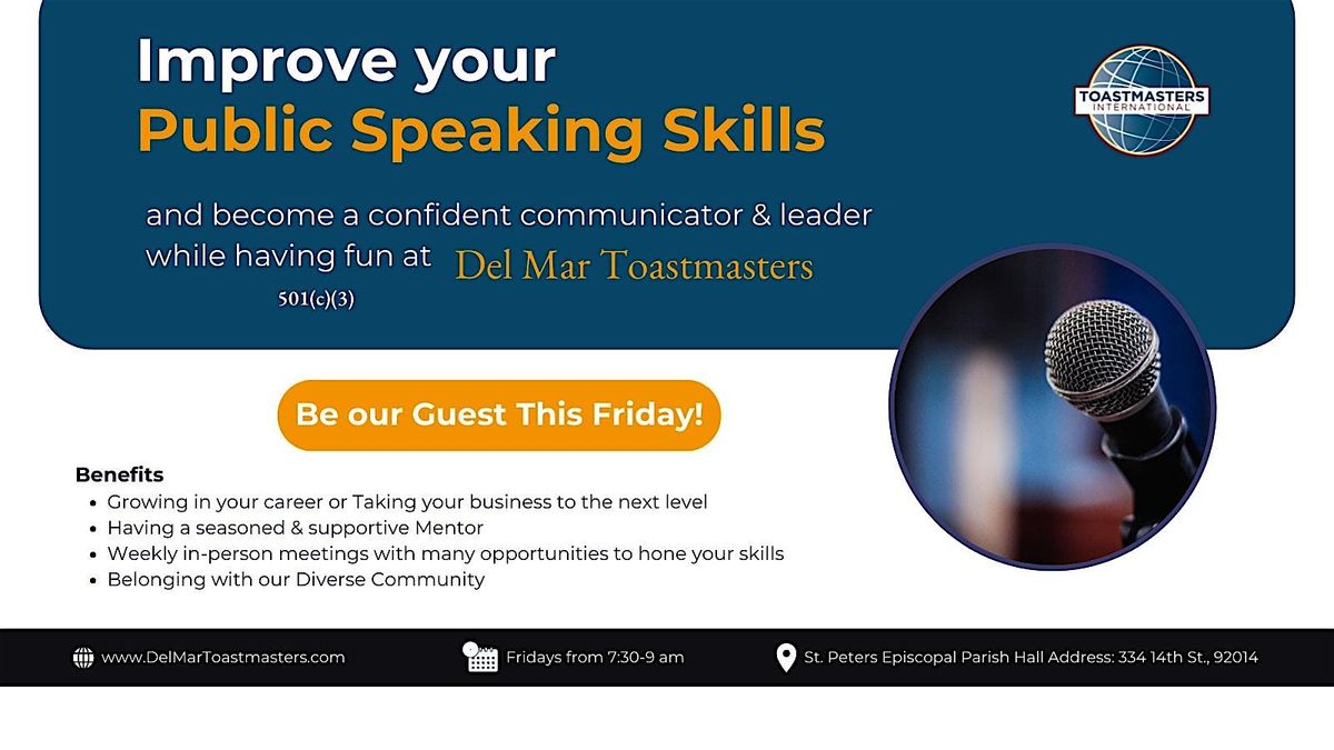 Del Mar Toastmasters, 19 September | Event in Del Mar | AllEvents