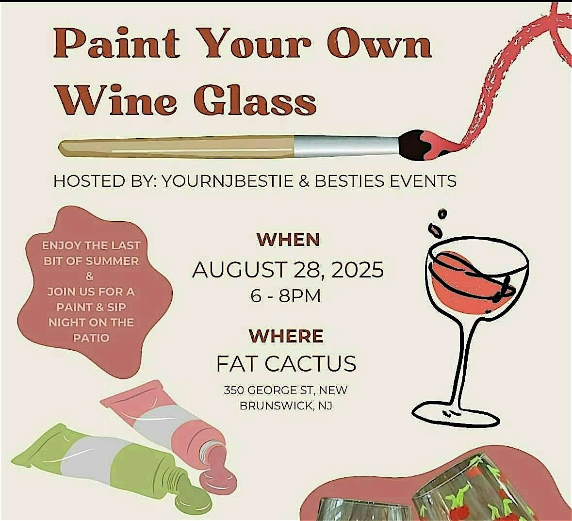 Paint Your Own Wine Glass HOSTED BY: YOURNJBESTIE & BESTIES EVENTS, 28 August | Event in New Brunswick