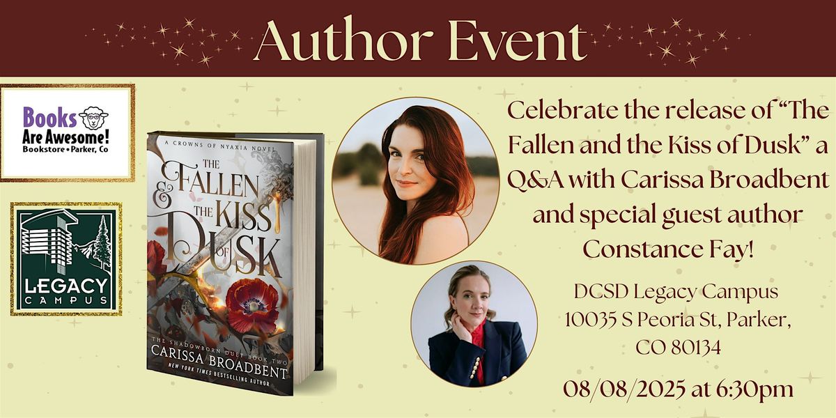 Author Event: Carissa Broadbent "The Fallen and the Kiss of Dusk", 8 August | Event in Parker | AllEvents