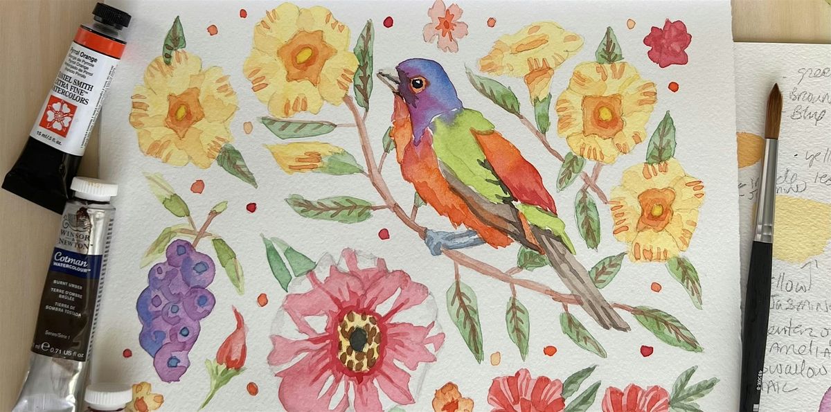 Painted Bunting Watercolor Class at The Lakehouse, 16 August | Event in Summerville | AllEvents