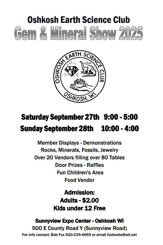 Oshkosh Earth Science Club Gem & Mineral Show 2025, 27 September | Event in Oshkosh | AllEvents