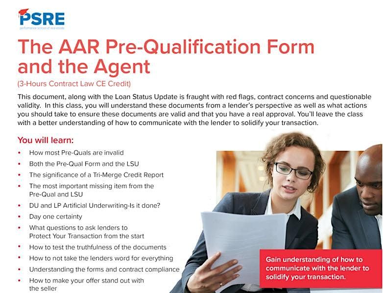 The AAR Pre-Qualification Form and the Agent, 21 August | Event in Scottsdale | AllEvents