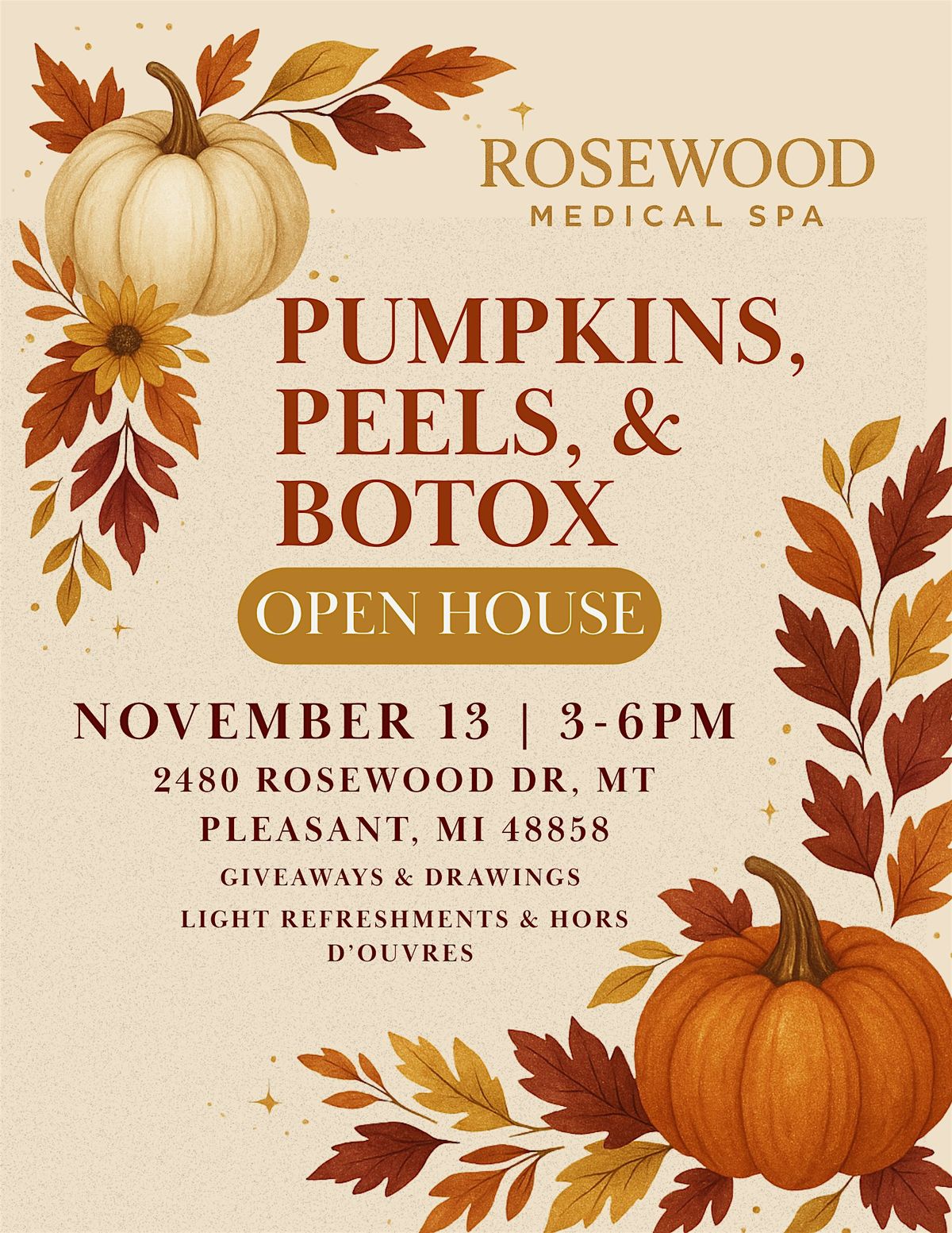 Pumpkins, Peels, & Botox, 13 November | Event in Mount Pleasant | AllEvents