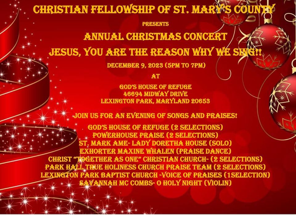 Christian Fellowships Annual Christmas Concert, God's House of Refuge