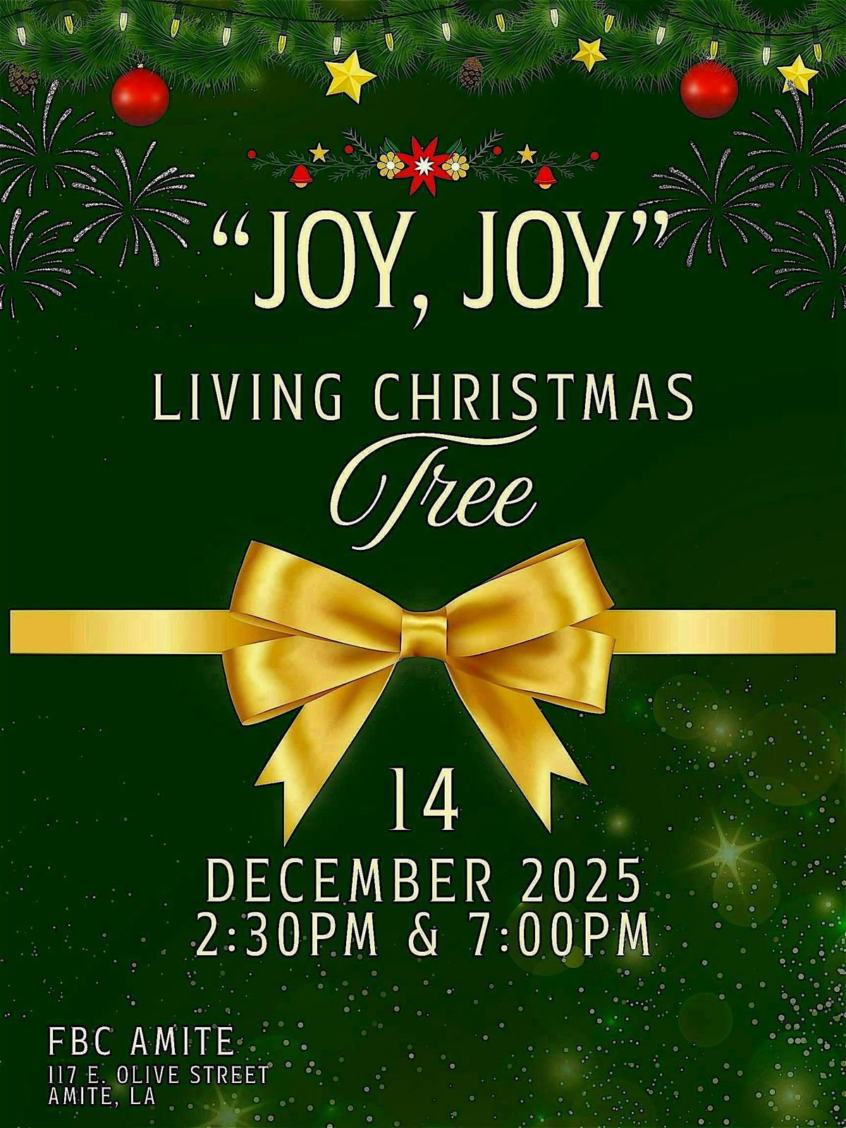 Joy, Joy- Living Christmas Tree 7:00 PM, 14 December | Event in Amite | AllEvents