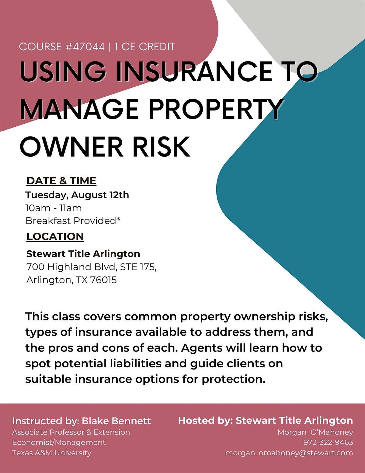 CE Class: Using Insurance to Manage Property Owner Risk, 12 August | Event in Arlington | AllEvents