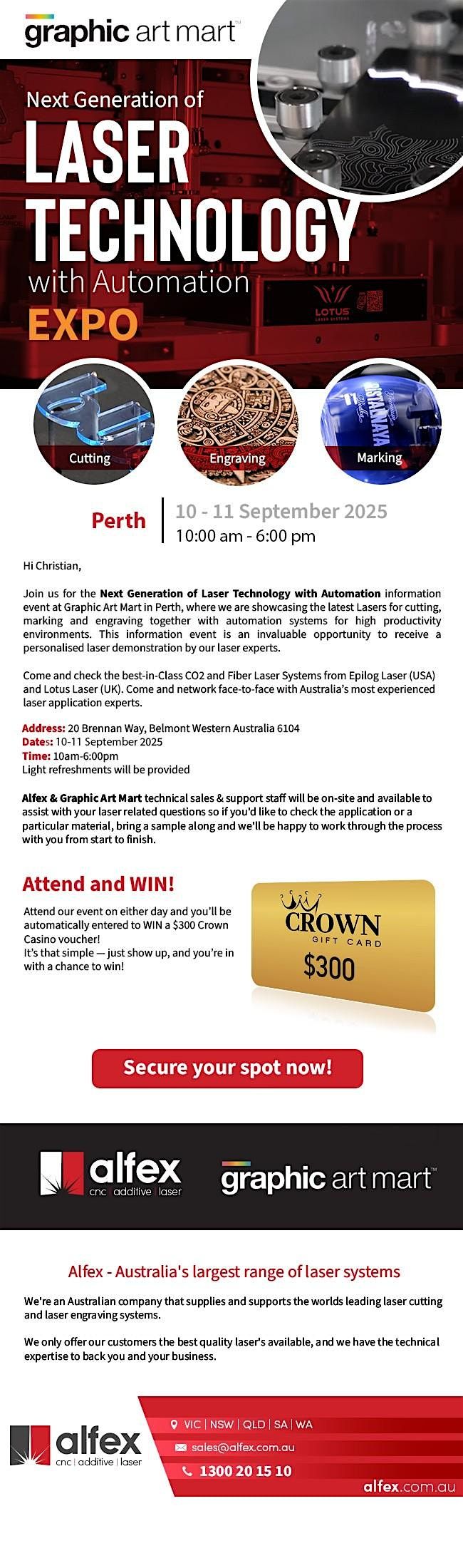 Next Generation of Laser Technology with Automation - GAM x Alflex, 10 September | Event in Belmont | AllEvents