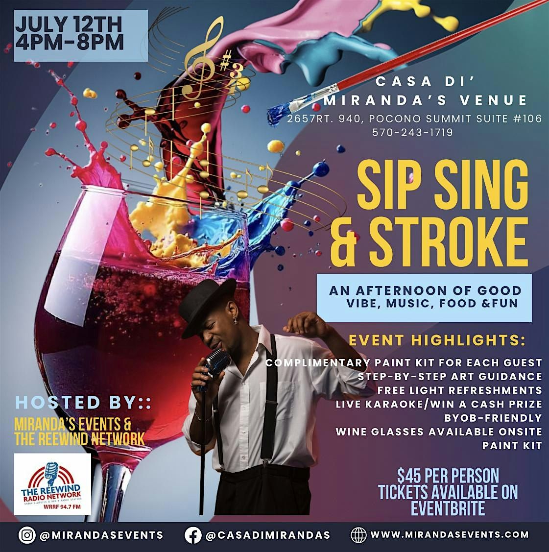 Pocono Sip, Sing & Stroke is NOT your average sip & paint,it’s a whole vibe, 12 July | Event in Pocono Summit