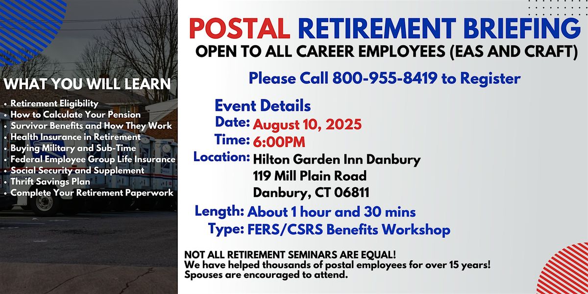 FERS Benefits Seminar Danbury - 08/10/25, 10 August | Event in Danbury | AllEvents
