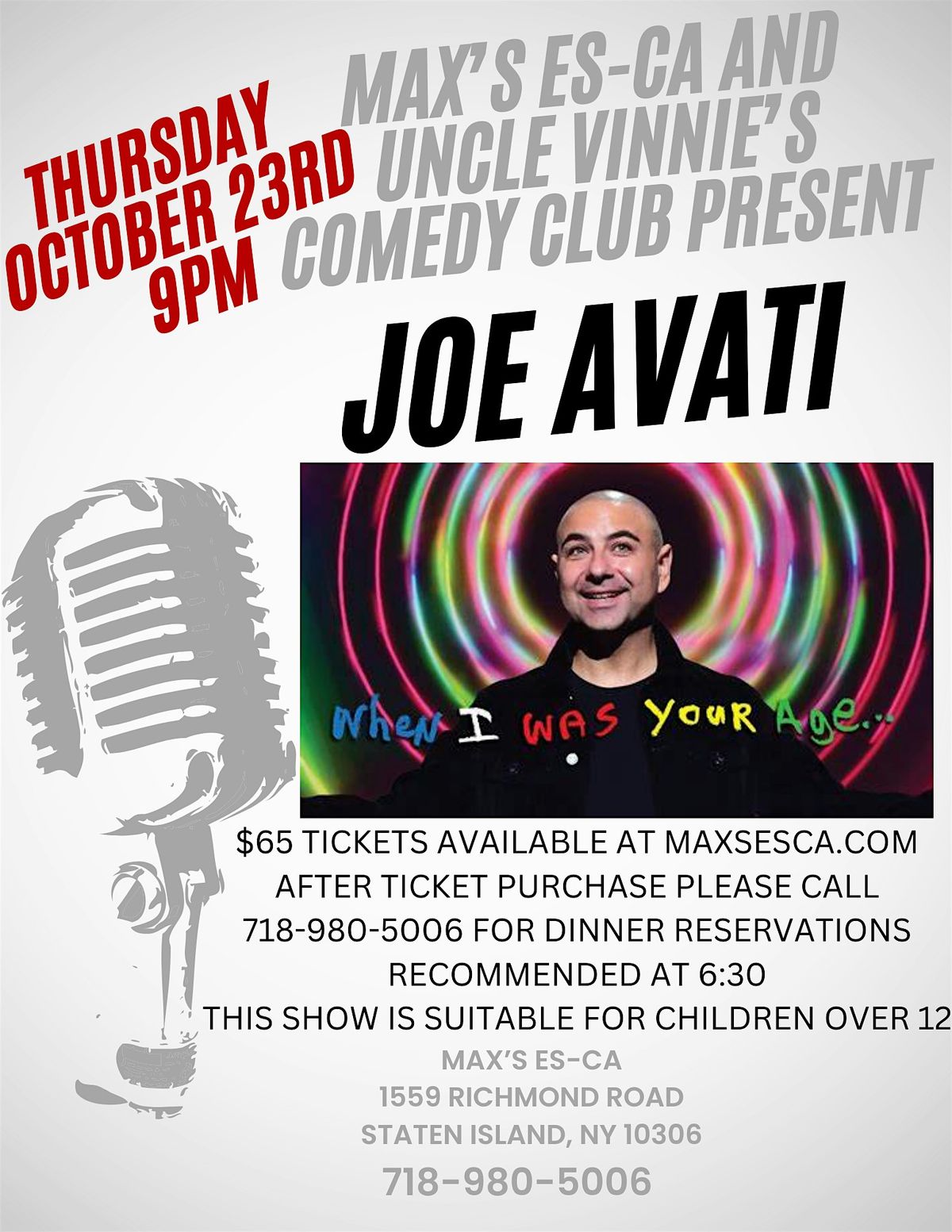 Joe Avati - Comedy Night, 23 October | Event in Staten Island | AllEvents