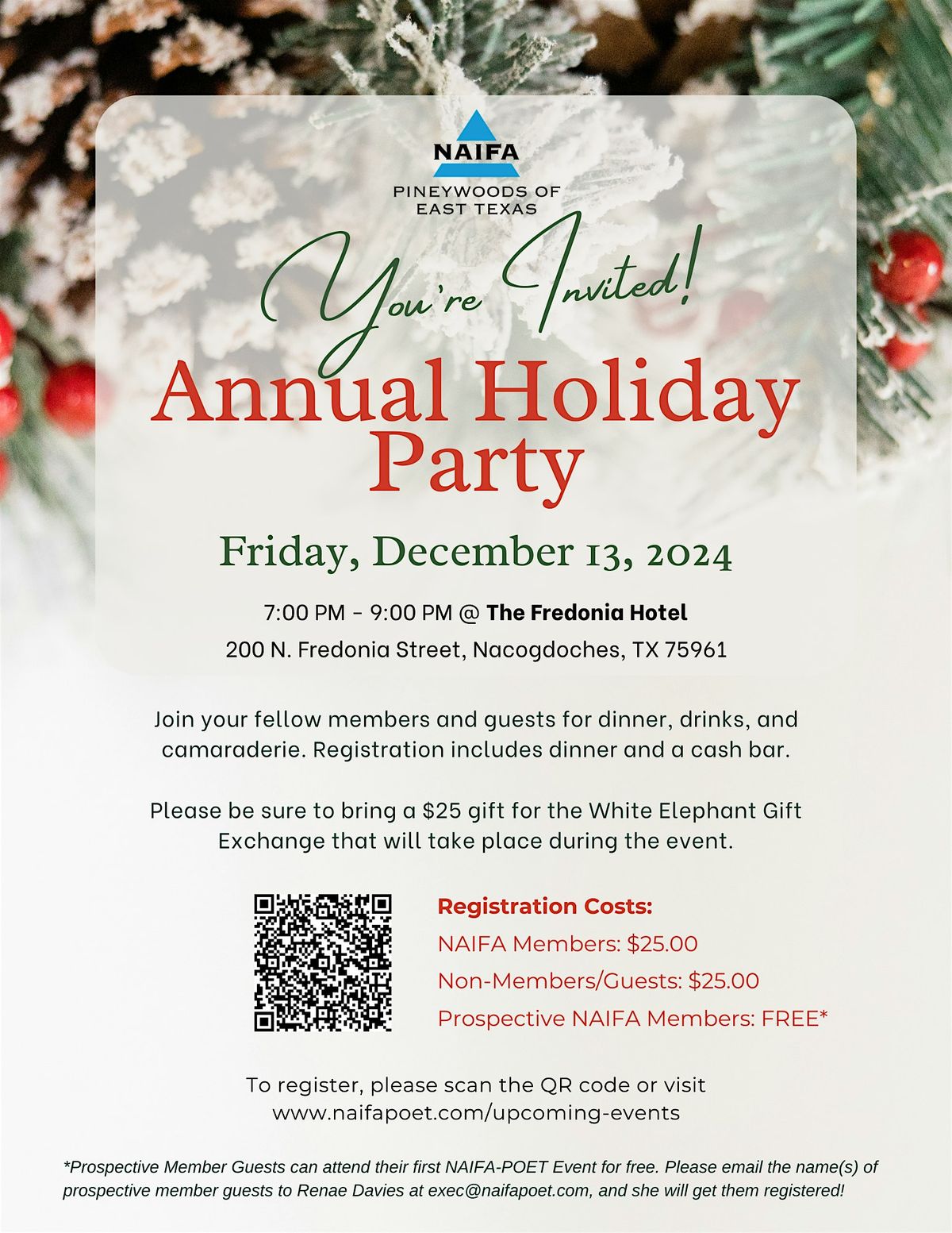 NAIFA Pineywoods of East Texas Membership Annual Holiday Party, 12 December | Event in Nacogdoches | AllEvents