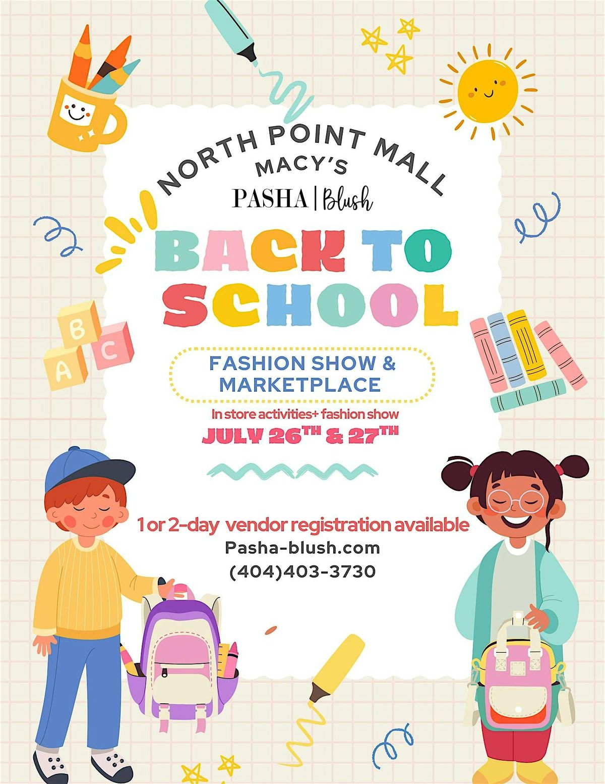 Back-to-School Market at The North Point Mall (Blush & Backpacks), 26 July | Event in Alpharetta | AllEvents