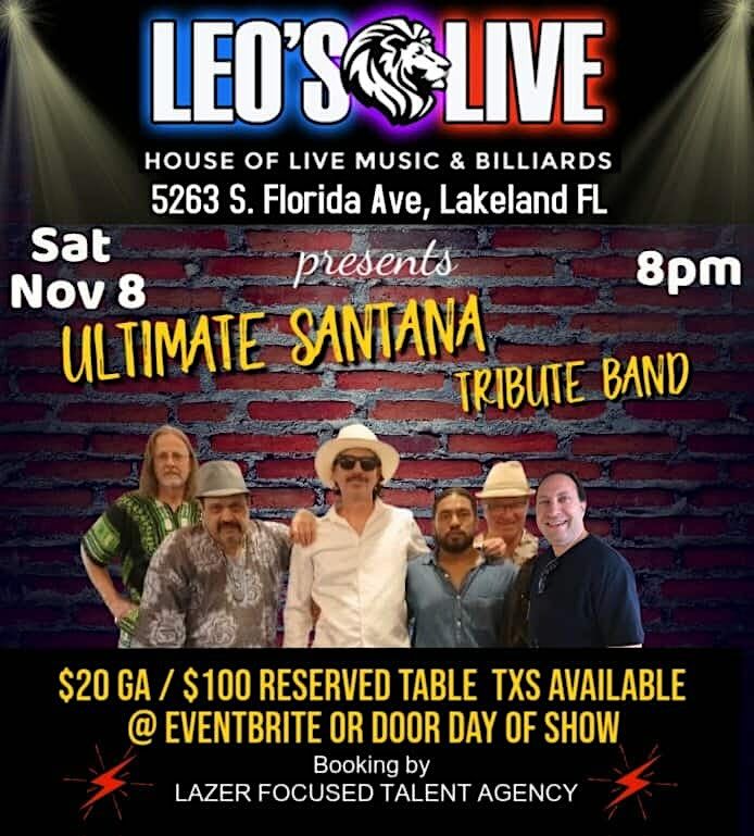 ULTIMATE SANTANA TRIBUTE at LEO'S LIVE in Lakeland, 8 November | Event in Lakeland | AllEvents