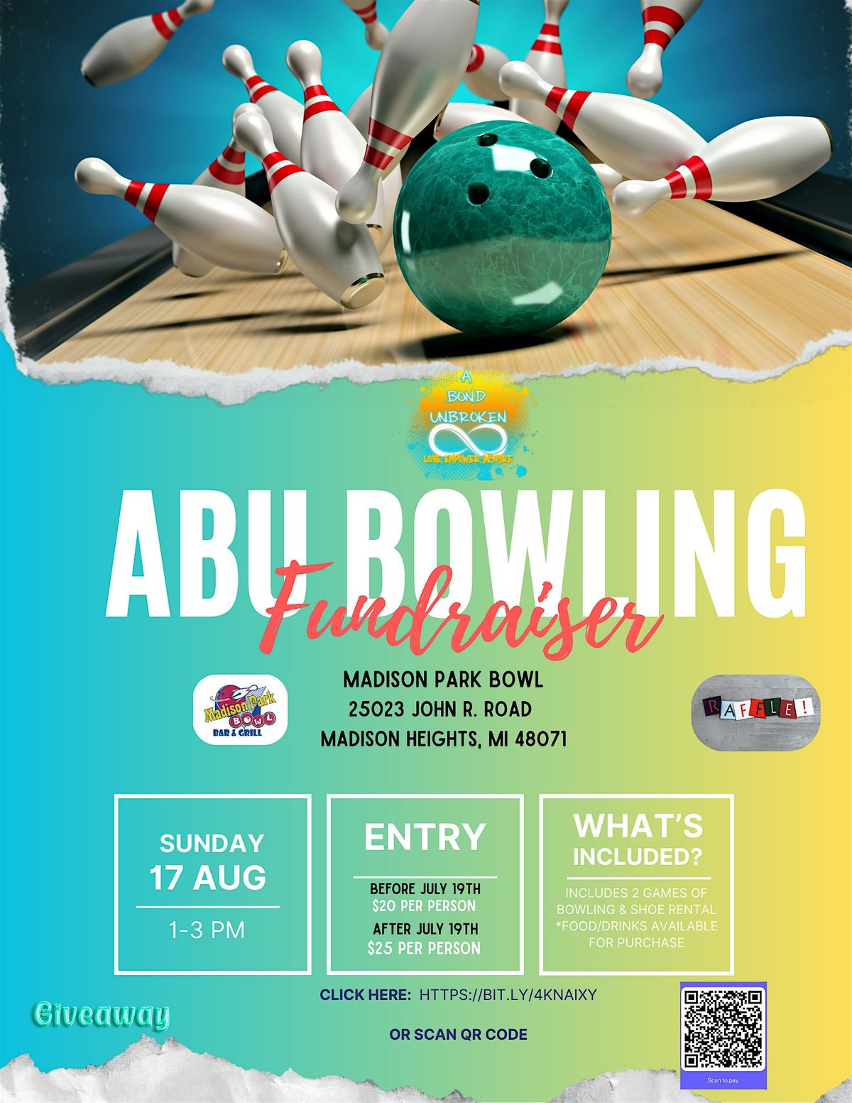A Bond Unbroken Bowling Fundraiser, 17 August | Event in Madison Heights | AllEvents