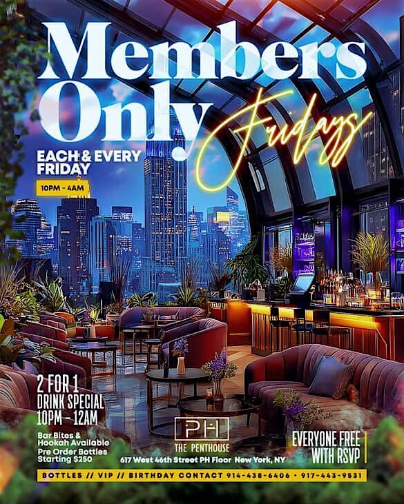MEMBERS ONLY FRIDAYS 2 FOR 1 DRINKS FREE ENTRY WITH RSVP, 3 October | Event in New York | AllEvents