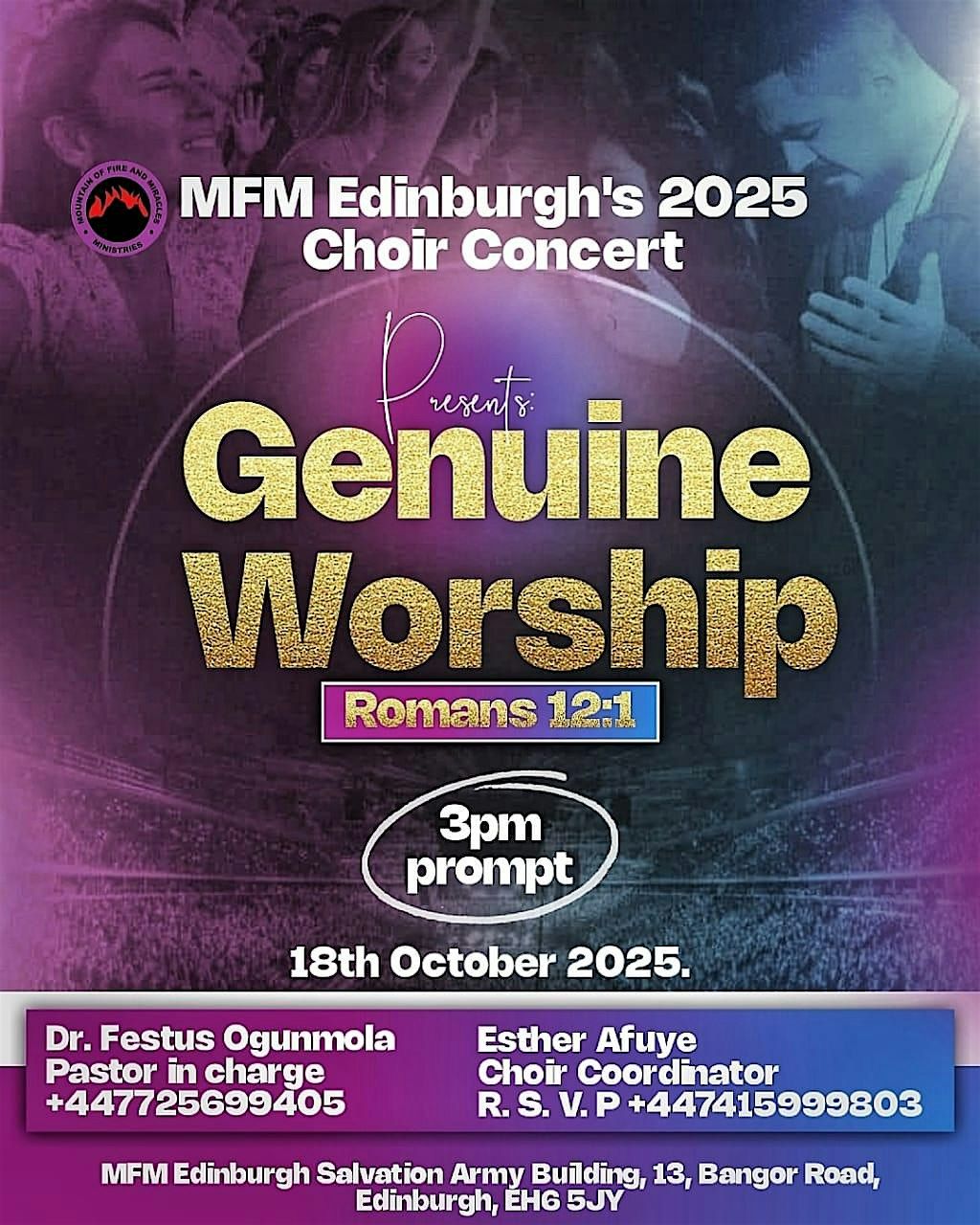 GENUINE WORSHIP - MFM EDINBURGH 2025 CHOIR  CONCERT, 18 October | Event in Edinburgh | AllEvents