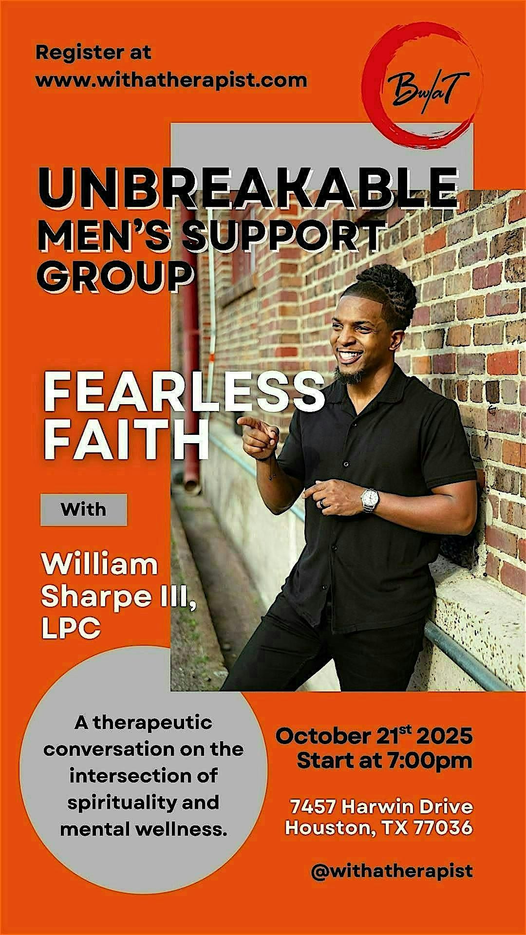Unbreakable Men's Group: Fearless Faith, 21 October | Event in Houston | AllEvents