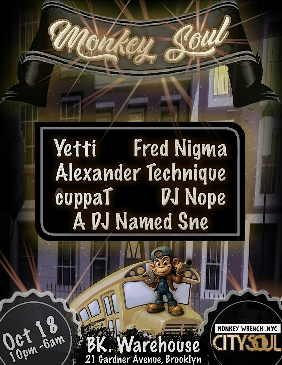 Monkey Soul - CitySoul & MonkeyWrench, 18 October | Event in Brooklyn | AllEvents