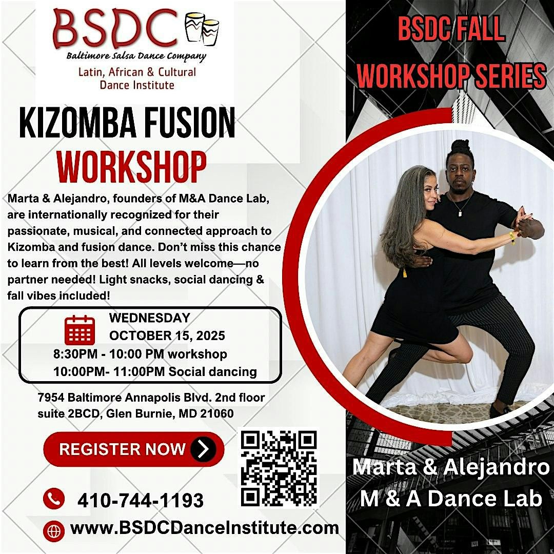 Kizomba Fusion with Marta & Alejandro! BSDC Fall Workshop Series!, 15 October | Event in Glen Burnie | AllEvents