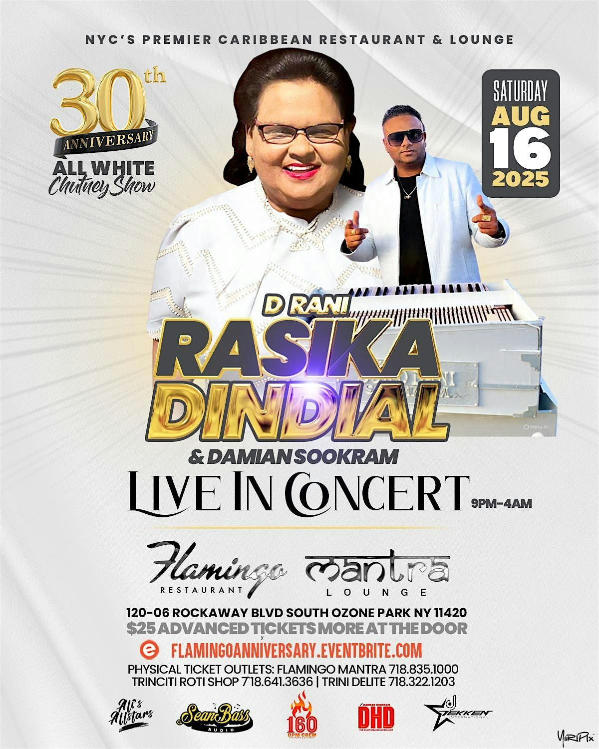 Flamingo’s 30th Anniversary! ALL WHITE CHUTNEY SHOW! RASIKA DINDIAL & MORE!, 16 August | Event in South Ozone Park