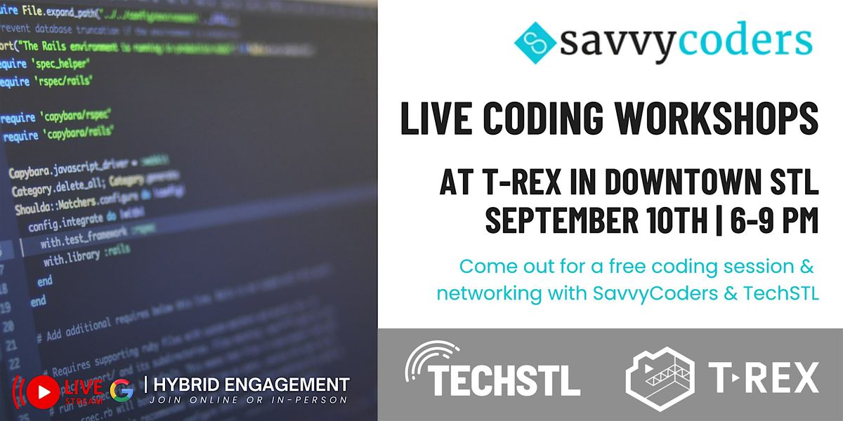 Live Coding Workshop - FREE Intro to Full Stack Development at T-REX, 10 September | Event in St. Louis | AllEvents