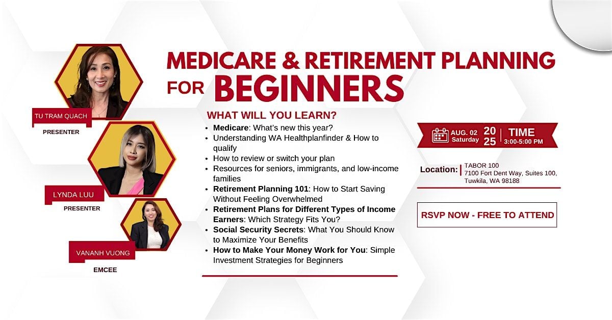 SEATTLE - MEDICARE & RETIREMENT PLANNING for Beginners, 2 August | Event in Tukwila | AllEvents
