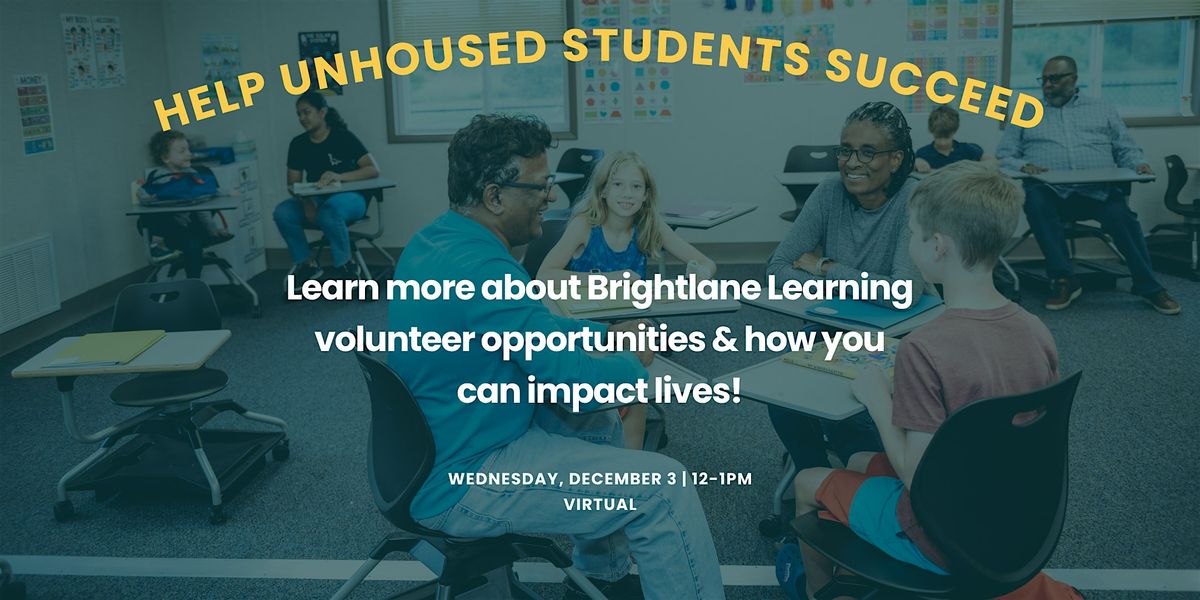 Get Involved: Virtual Volunteer Info Session with Brightlane Learning, 3 December | Event in Indianapolis