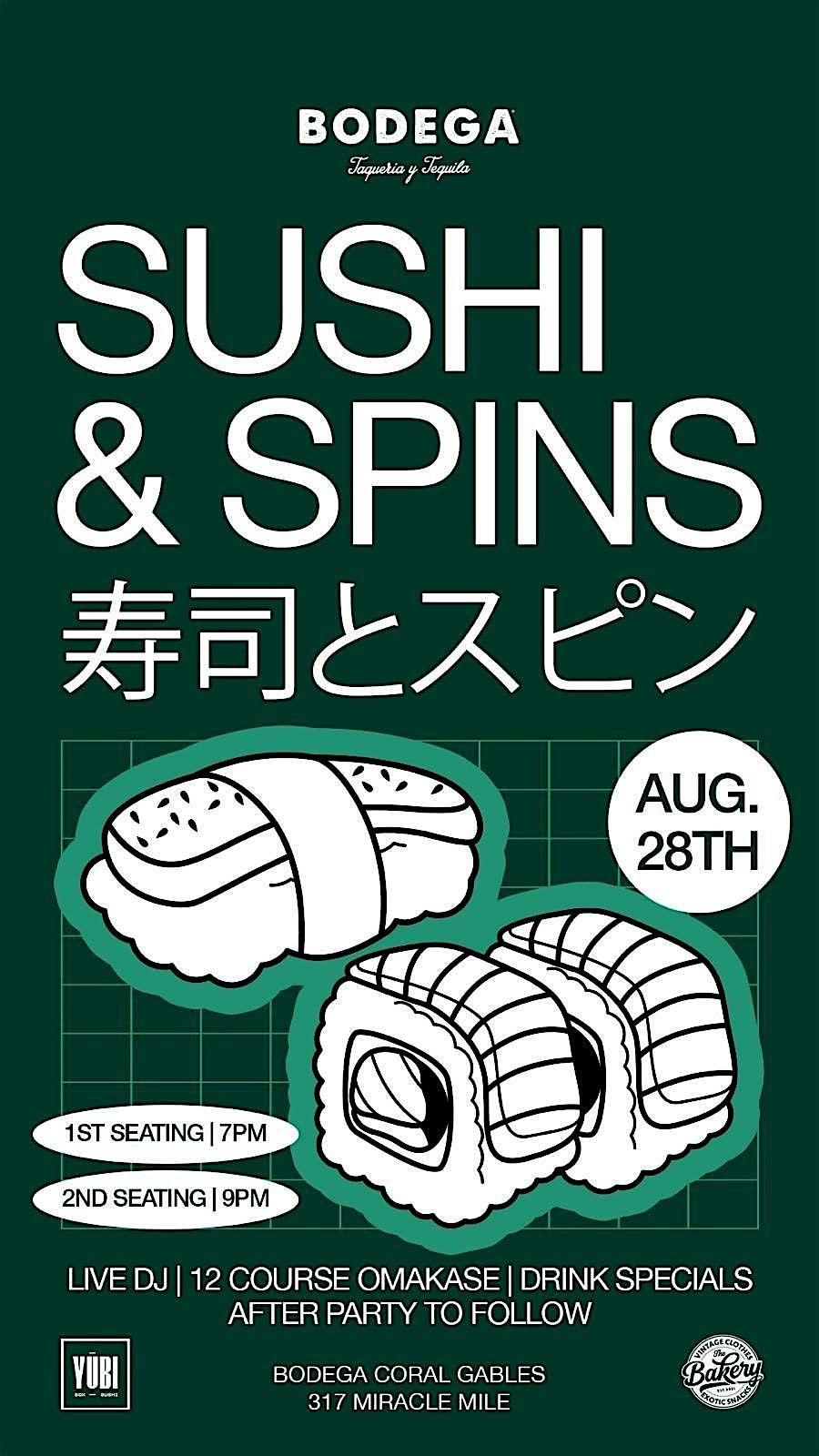 Sushi and Spins: An Omakase Pop-Up by Yubi Box Sushi x Bodega x The Bakery, 28 August | Event in Coral Gables