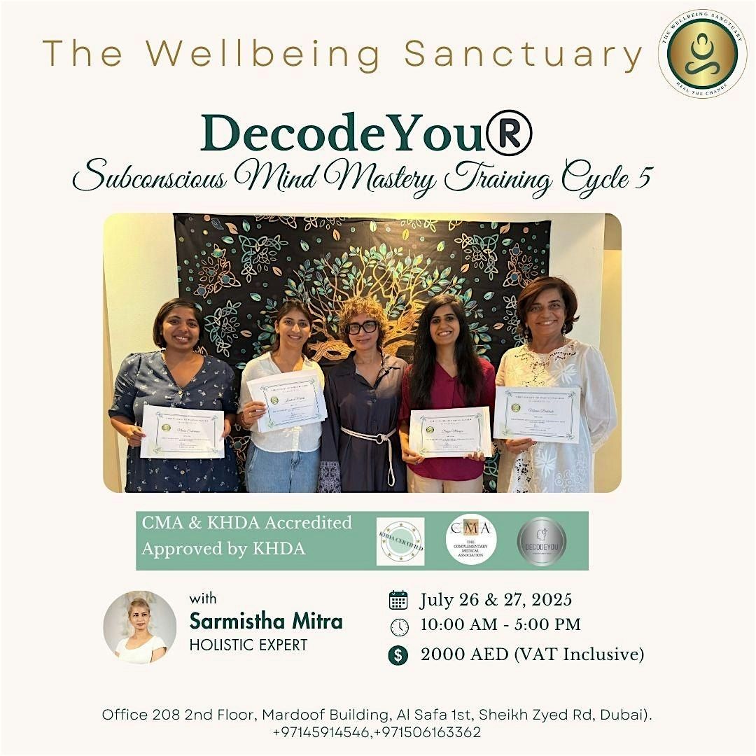 DecodeYou® Subconscious Mind Mastery Training Cycle 5, 26 July | Event in Dubai | AllEvents