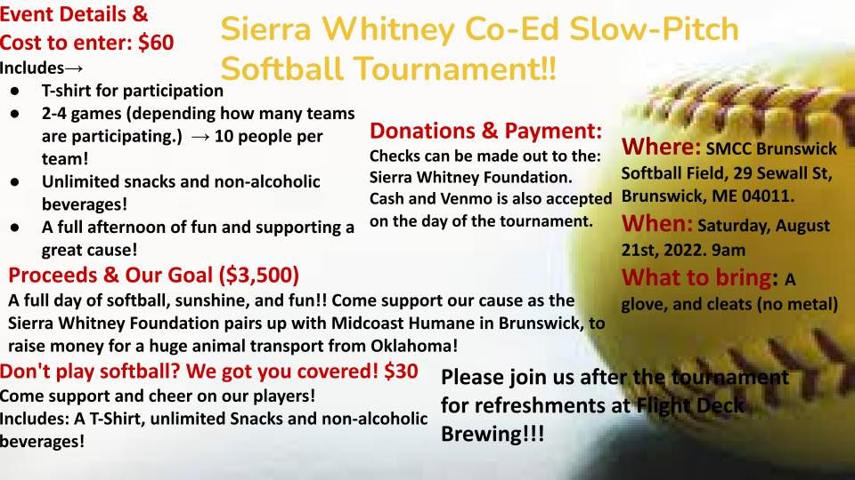 Sierra Whitney Co-Ed Slow-Pitch Softball Tournament, Brunswick, Maine Sierra Whitney Co-Ed Slow-Pitch Softball Tournament, Brunswick, Maine