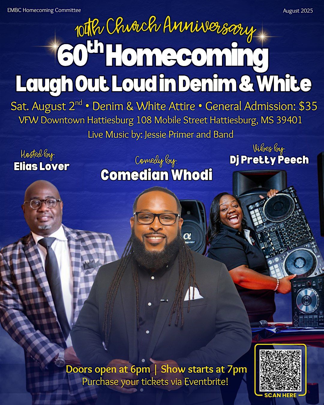 Laugh Out Loud In Denim & White, 2 August | Event in Hattiesburg | AllEvents