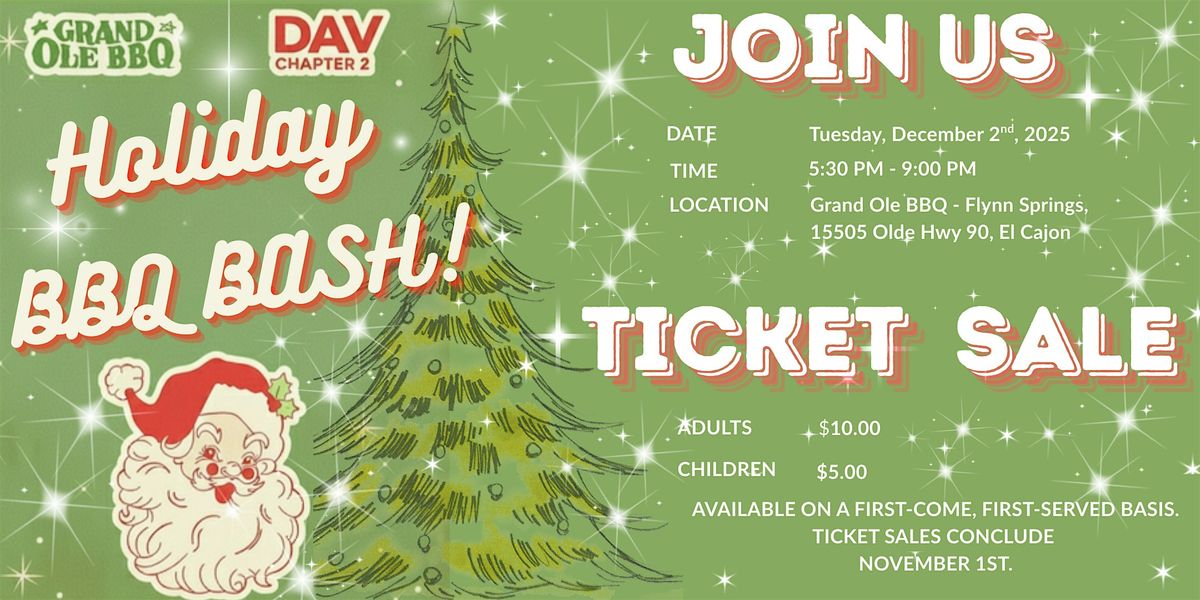 DAV Chapter #2 Holiday BBQ Bash, 2 December | Event in El Cajon | AllEvents