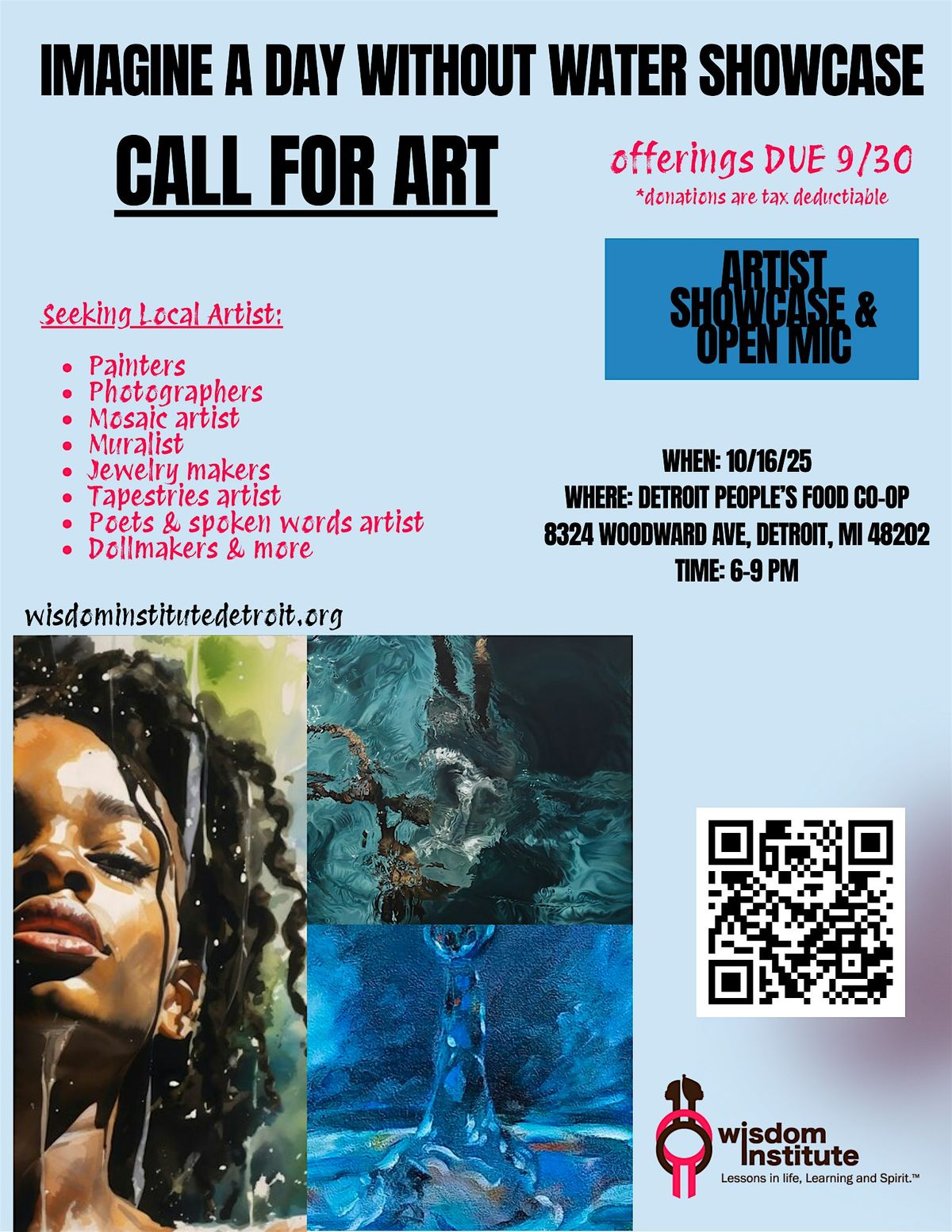 Imagine A Day Without Water; Art & Water Showcase EOY Fundraiser, 21 November | Event in Detroit | AllEvents