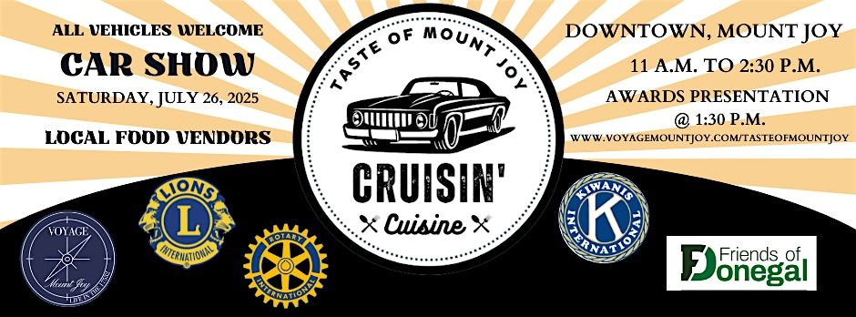 Taste of Mount Joy Cruisin' Cuisine Car Show, 26 July | Event in Mount Joy | AllEvents
